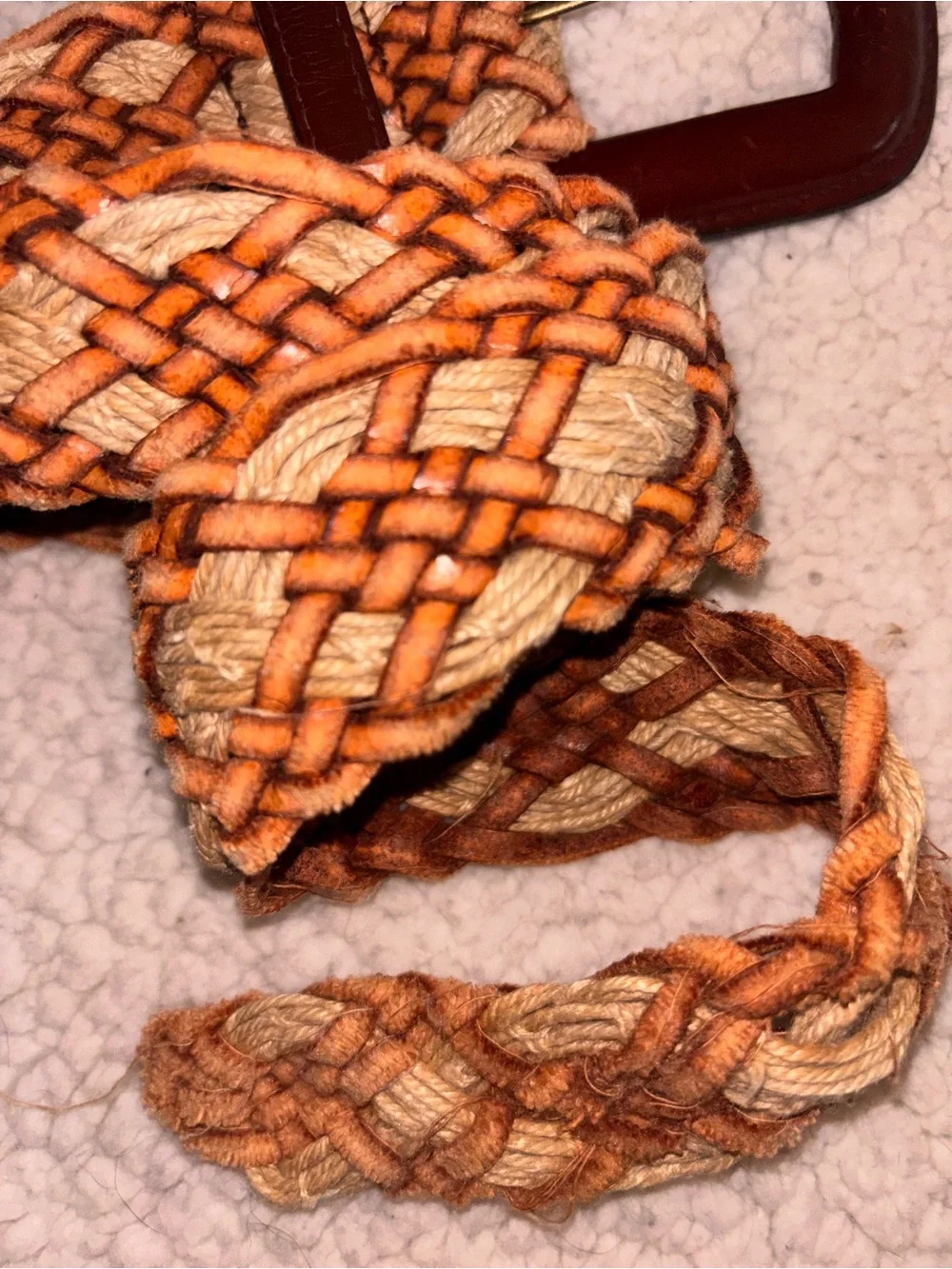 Vintage Boho Braided Leather & Rope Woven Belt Brown Tan Women’s